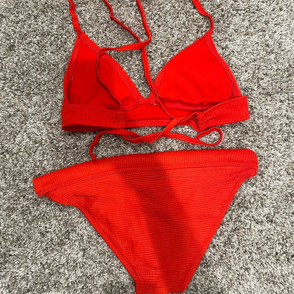 Red ribbed bikini small